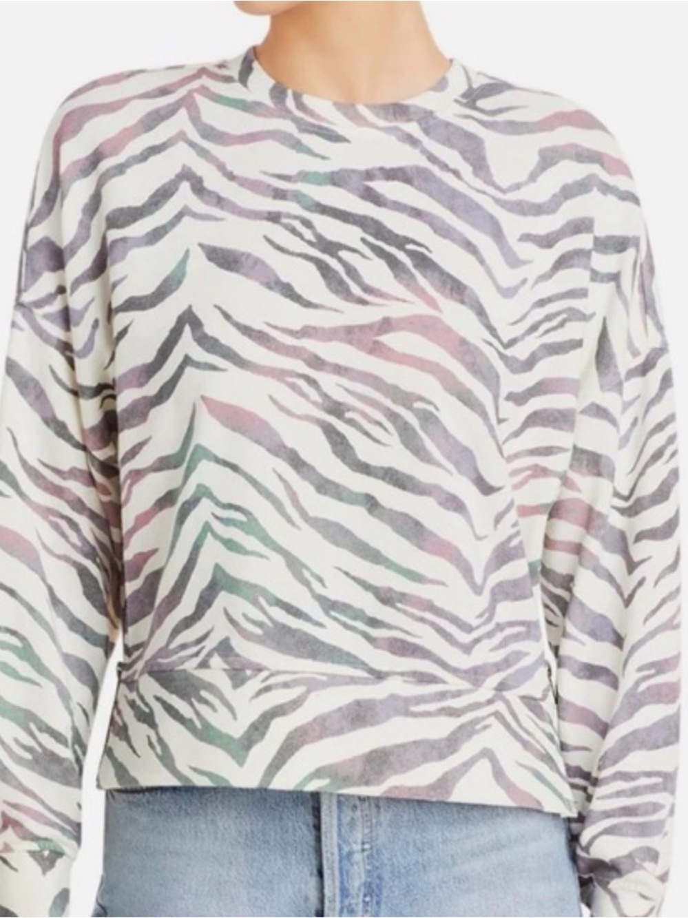 Rails Cotton White Pastel Zebra Crewneck Sweatshirt